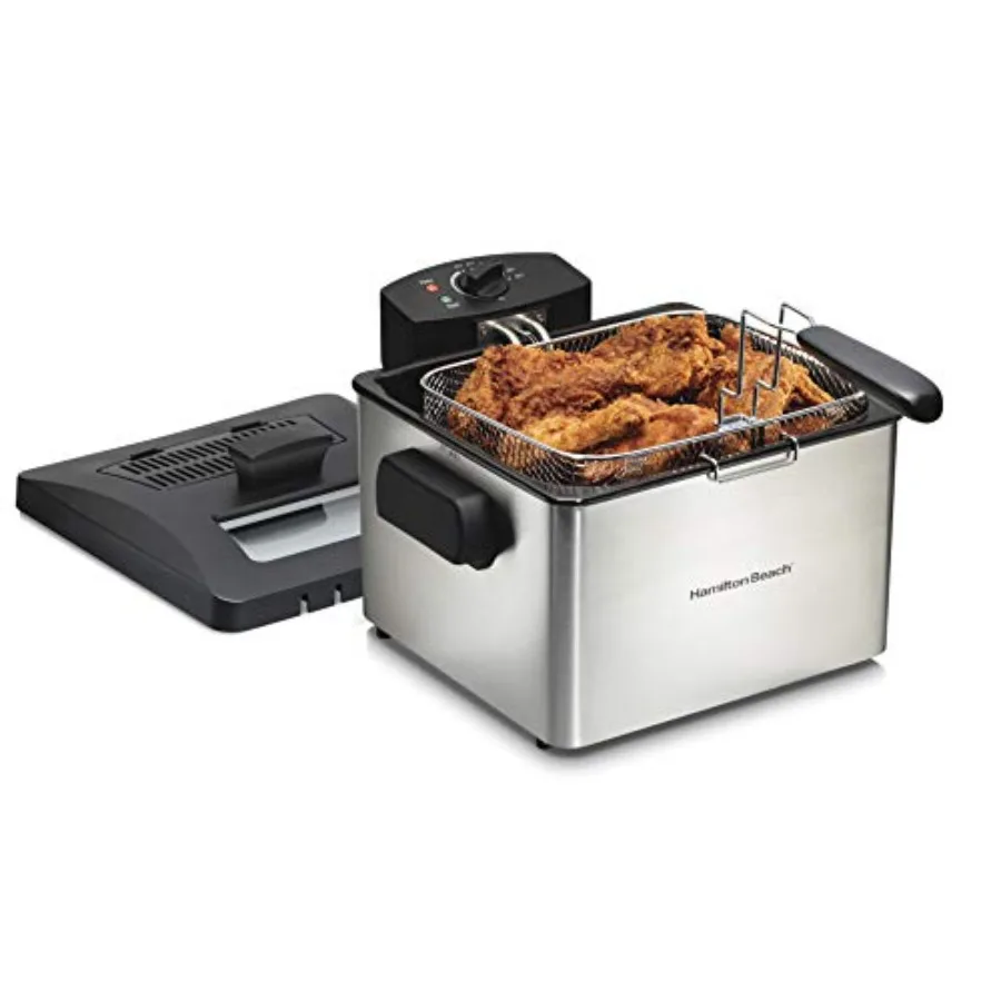 

35042 Professional Style Electric Deep Fryer Frying Basket with Hooks 1800 Watts 5 Liter Stainless Steel