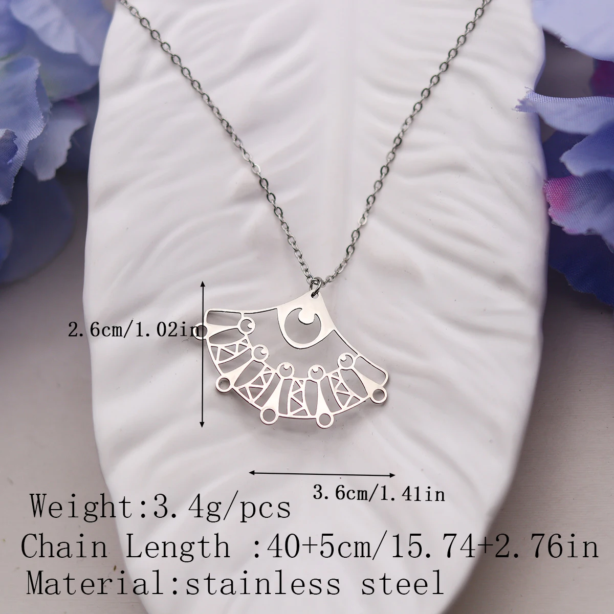Kinitial Stainless Steel Fan-shaped Necklaces Geometric Pendant Necklace Women Jewelry Party Gifts Accessories