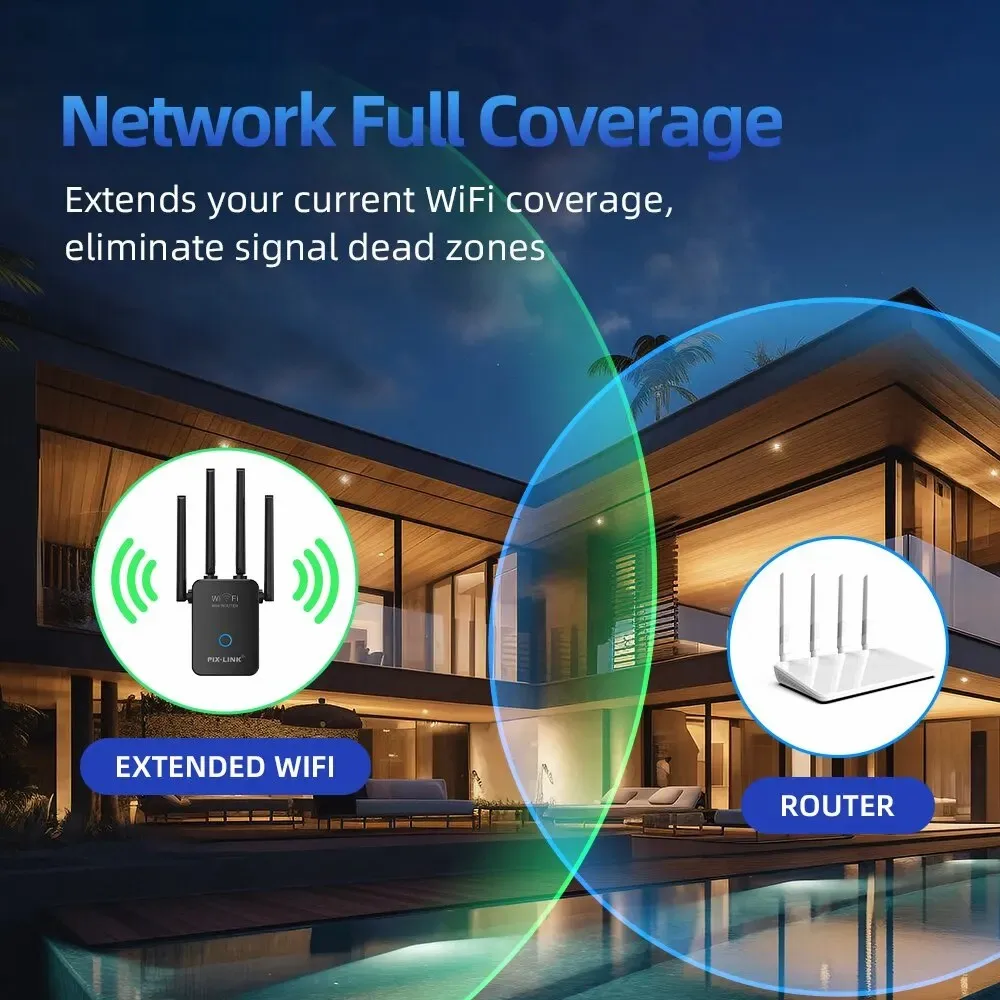 

300Mbps WiFi Repeater PIX-LINK WR09 3-in-1 Wireless Router/Access Point Long Range Signal Amplifier for Dead Zones
