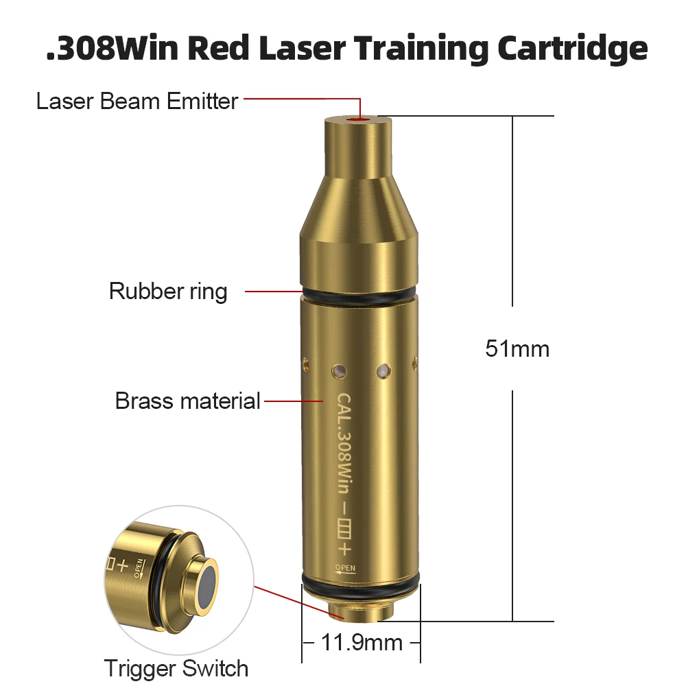 308Win เลเซอร์ตลับหมึกการฝึกอบรม Red Dot Laser Training Bullet Dry Fire Laser Trainer ตลับหมึกยุทธวิธีเลเซอร์ Bu