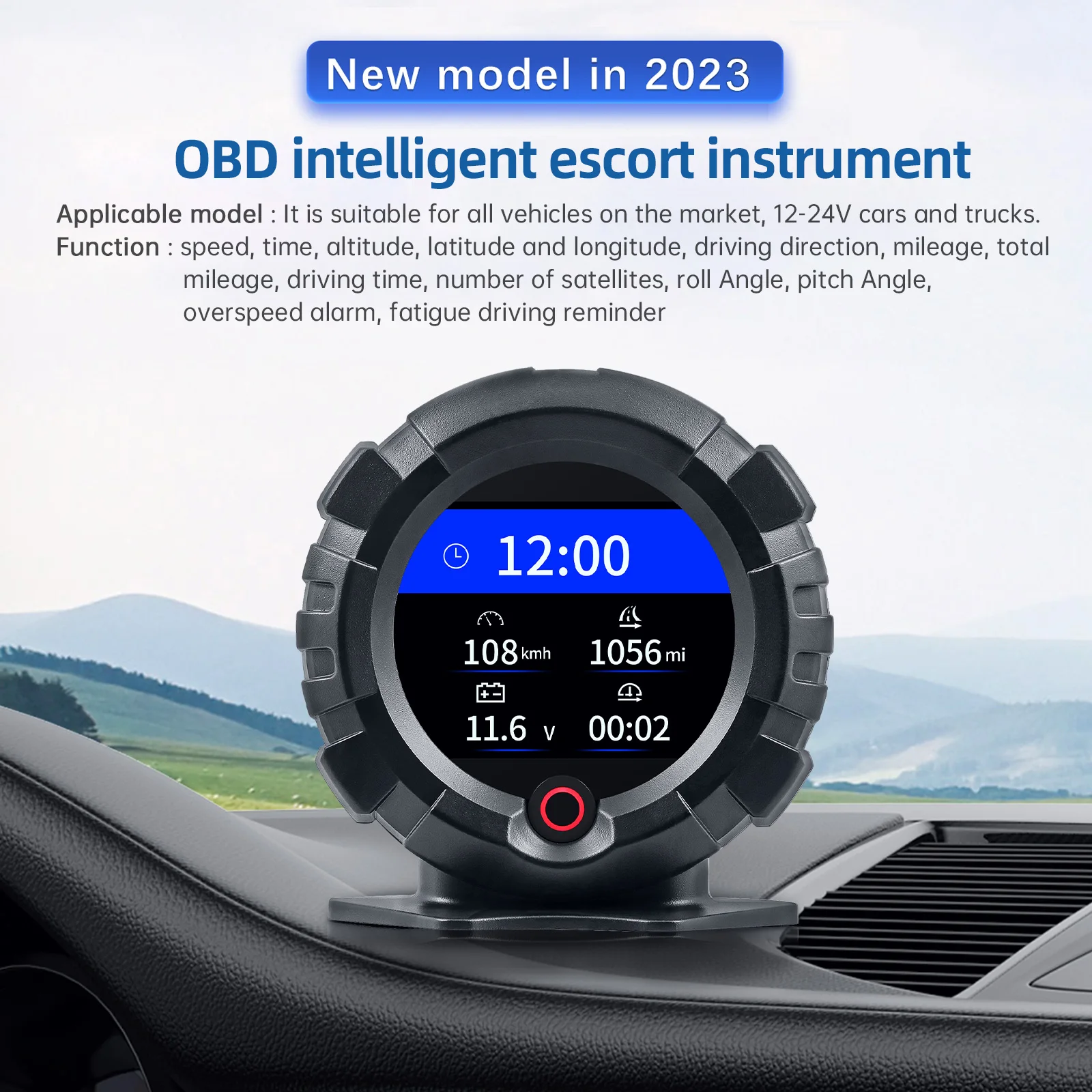 X95 OBD / GPS HUD Speedometer Car Digital Inclinometer Pitch Slope Angle Meter Off-road Mode Multifunction Head Up Display