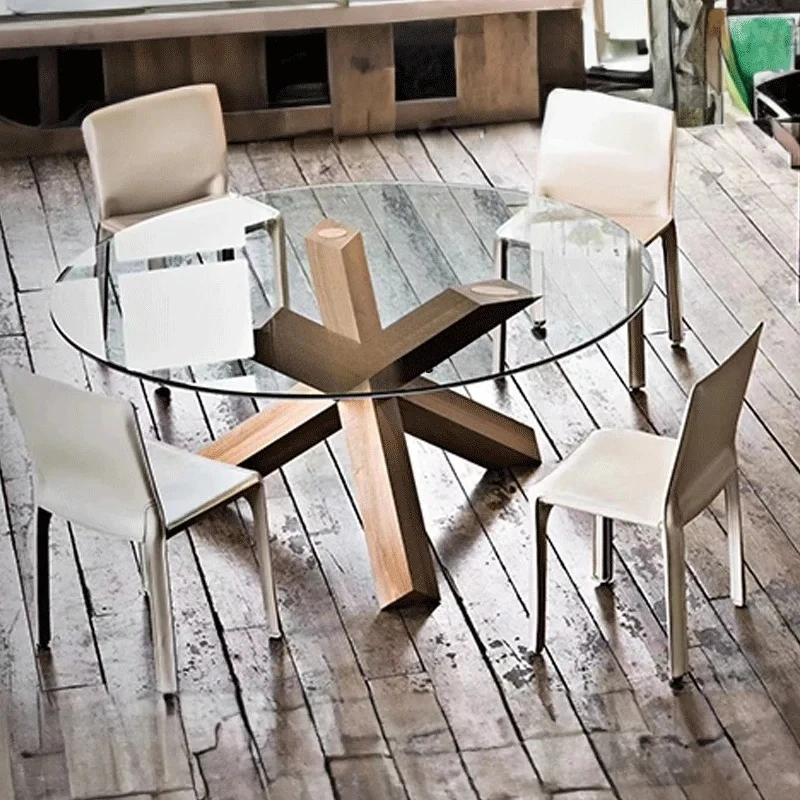 

Round Dining Table Coffee Glass North American Black Walnut furniture living room table basse de jardin