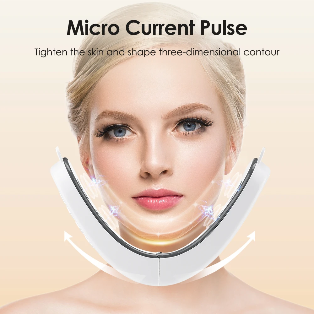 Microcorrent Face Lifting Machine V Face Duplo Chin Removedor EMS Facial Massager Hot Compress Pele Rejuvenescimento Beleza Dispositivo