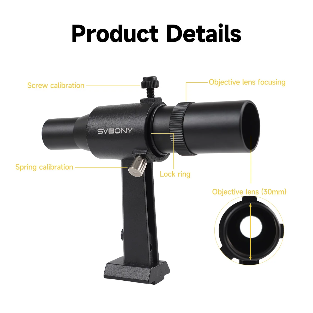 SVBONY SV182 Positiver Gerader 6X30 Metall-Sternfinder für Astronomische Teleskope mit Ständer Achromatisches 2-Element-Linsendesign – Detail 19