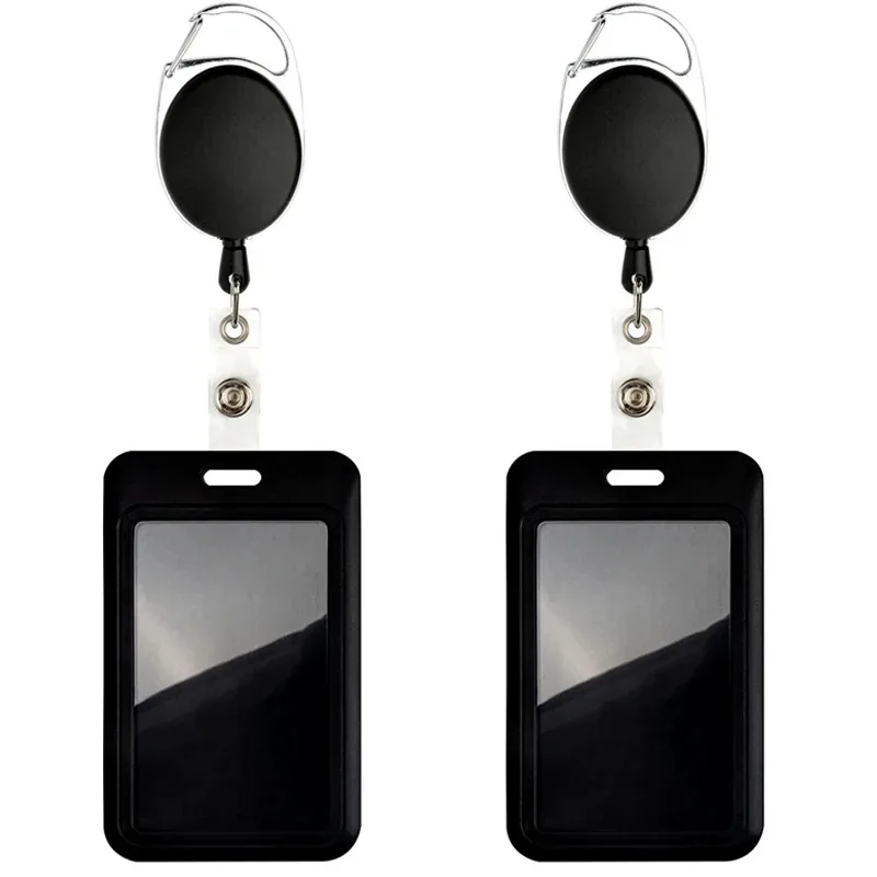 1/2set card holder ID Badge Holder with Heavy Duty Carabiner Reel Clip Set Retractable Vertical Holders Women Men