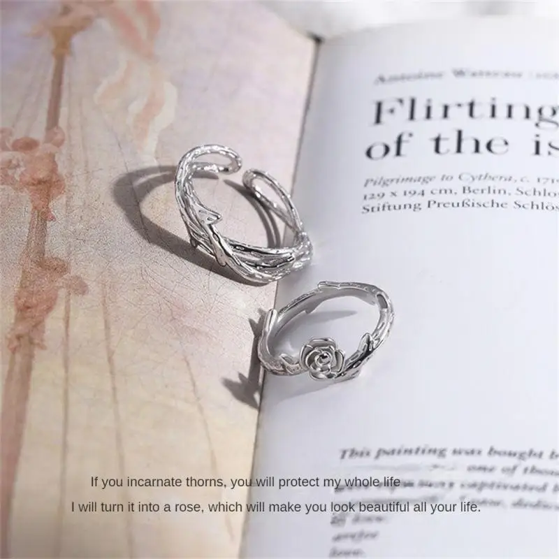 2023 New Adjustable Womens Ring For Lover Men Metal Rose Female Rings Couple Silver Color Ring Ttrendy Fashion Jewelry Gifts