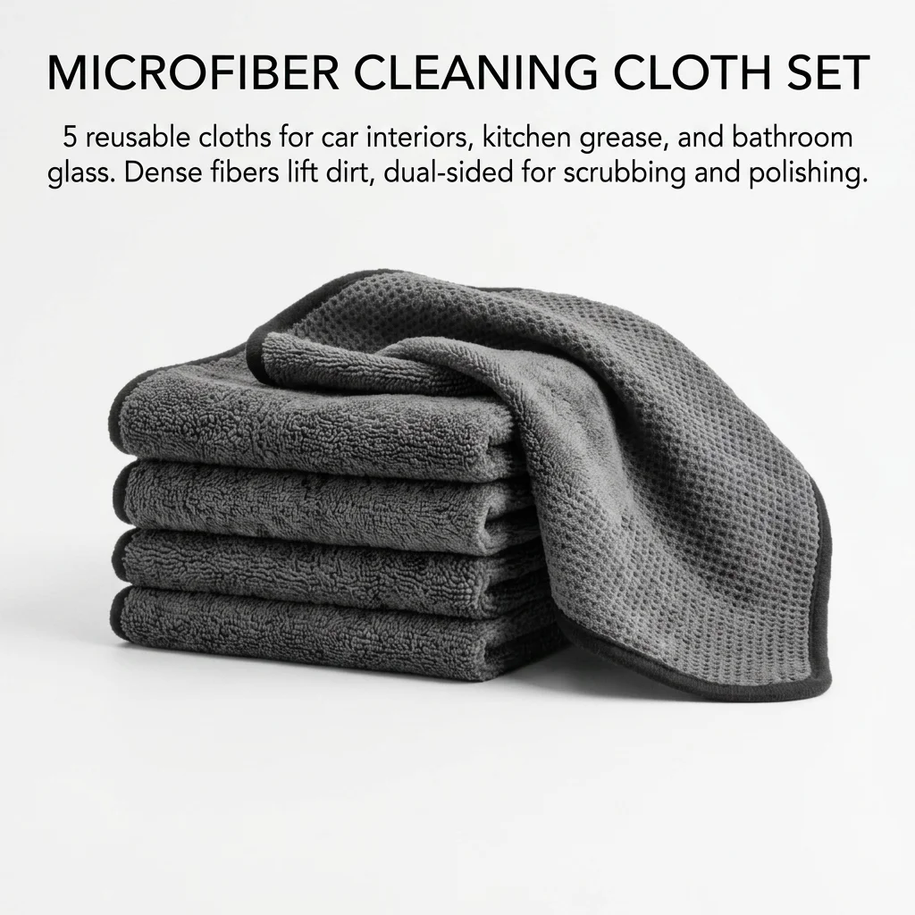 5 Piece Portable Multipurpose Microfiber Cleaning Cloth Set Lint Free Dust And Grease Removal For Home Kitchen Car And Travel