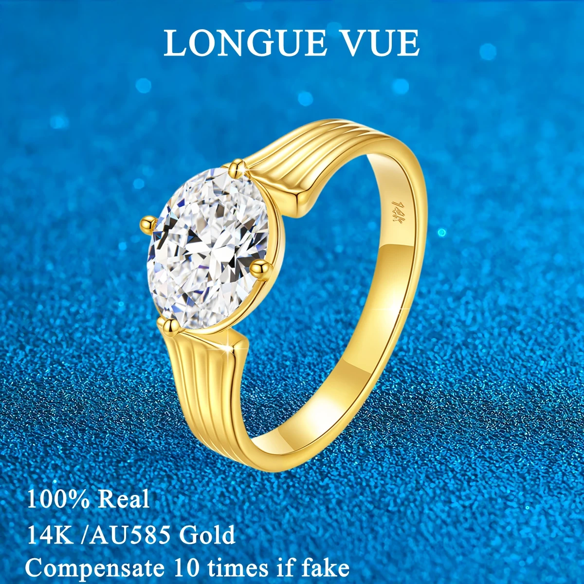 

Eternity 14K Gold 2CT Oval Moissanite Lab Diamond Engagement Rings for Women Men Wedding Band Party Finger Jewelry Gift D VVS1