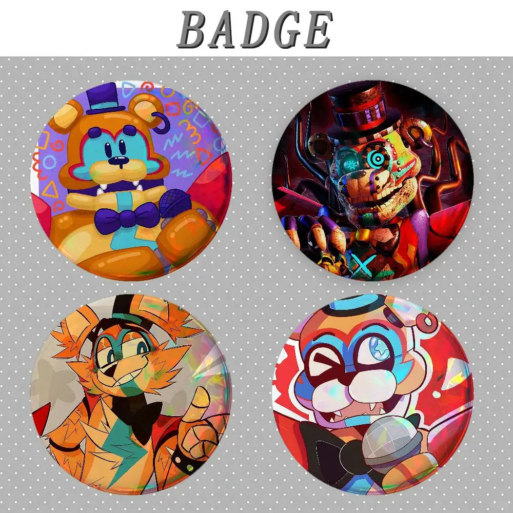 G-Glamrock F-Freddy Fnafs Badges Round Brooch Cute Cartoon Idol Cosplay Badges DIY Backpack Clothing Jewelry Pins