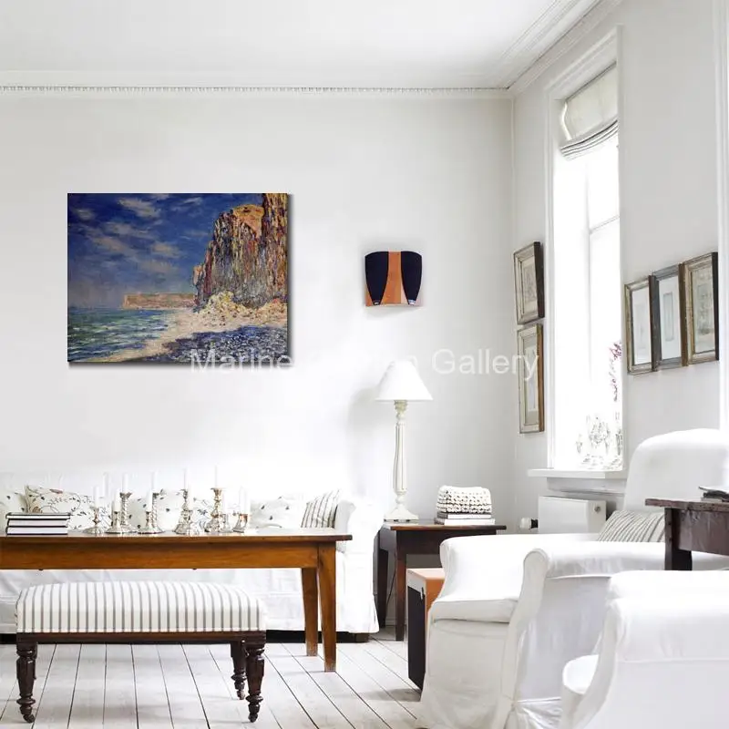 High Quality Claude Monet Oil on Canvas Hand Painted Artwork Cliff Near Fecamp Contemporary Landscape Modern Kitchen Decor