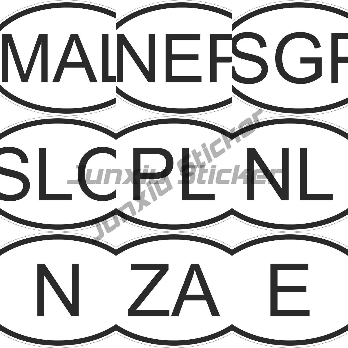 Pegatinas ovaladas en blanco y negro, calcomanía de vinilo con bandera de código de país de Malasia, Nepal, Países Bajos, Polonia, España, N, SGP, SLO, ZA, S, T, EE. UU.