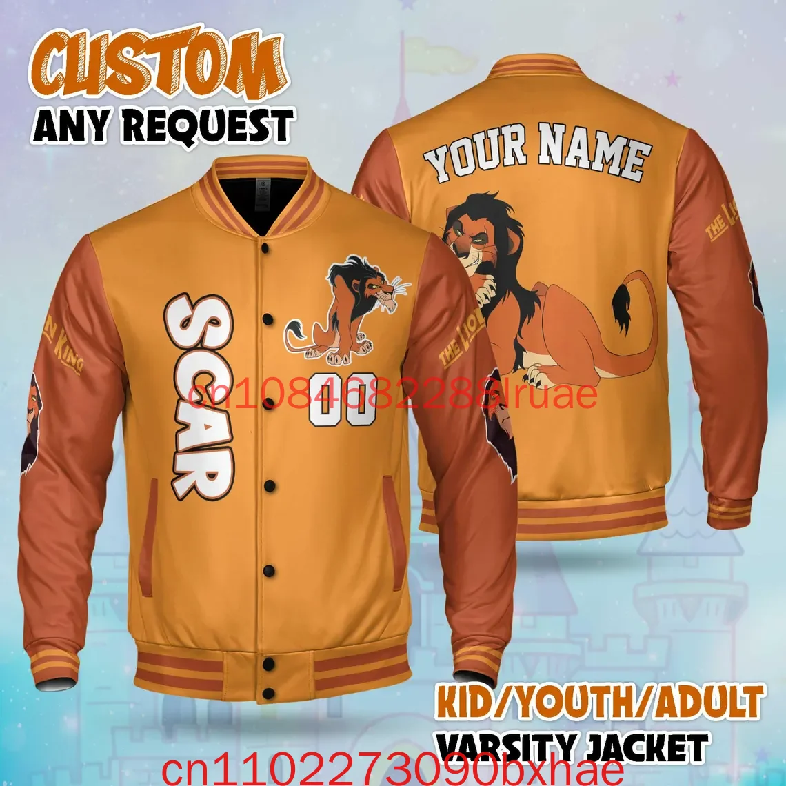 

The Lion King Simba Pumba Team With Mickey Balloon Kids and Youth Baseball Jacket Aldult Unisex Varsity Baseball Jacket
