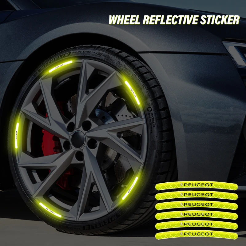 20pcs of car wheel reflective stickers for tires in fog rain and snow for Peugeot 206 307 308 3008 207 208 SW 407 508 2008 5008