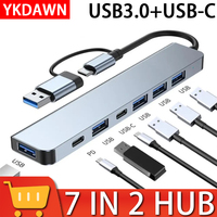 YKDAWN 7in2 7 Ports 2-in-1 USB 3.0 HUB Type-c Adapter USB 2.0 High Speed Transmission Multi-port USB Splitter Expander For PC