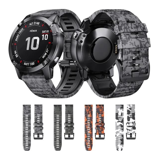QuickFit 22mm 26mm sportowy kamuflaż silikonowy pasek do Garmin Fenix ​​6X 7X Pro opaska do Fenix ​​6Pro 5Plus bransoletka Watchband