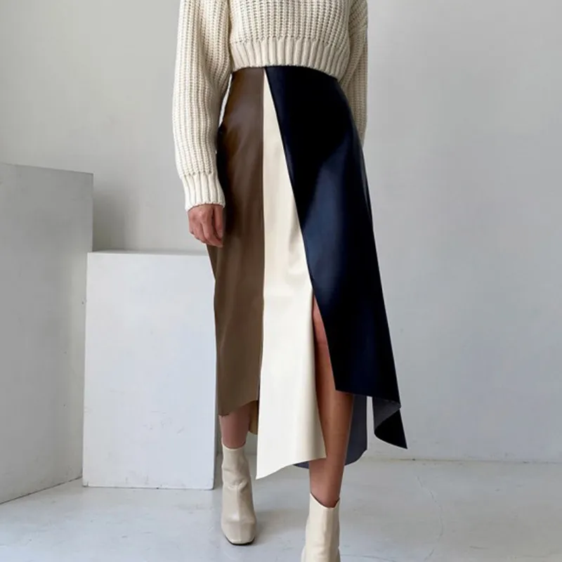 Winter Fall Fashion Women's Vintage High Wiast Skirt Korean Style Unique Design Asymmetrical Patchwork Half Length Dress Female