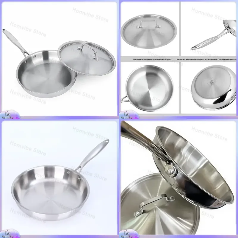 304 Stainless Steel Frying Pan Non Stick Cookware for Kitchen Stovetop Induction Gas BBQ Grilling Healthy Cooking