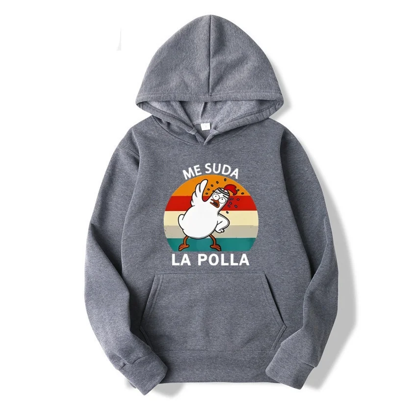 Latest vintage distressed round cartoon chicken men's hooded sweater. Couple casual loose large-sized fashionable hoodie jacket.
