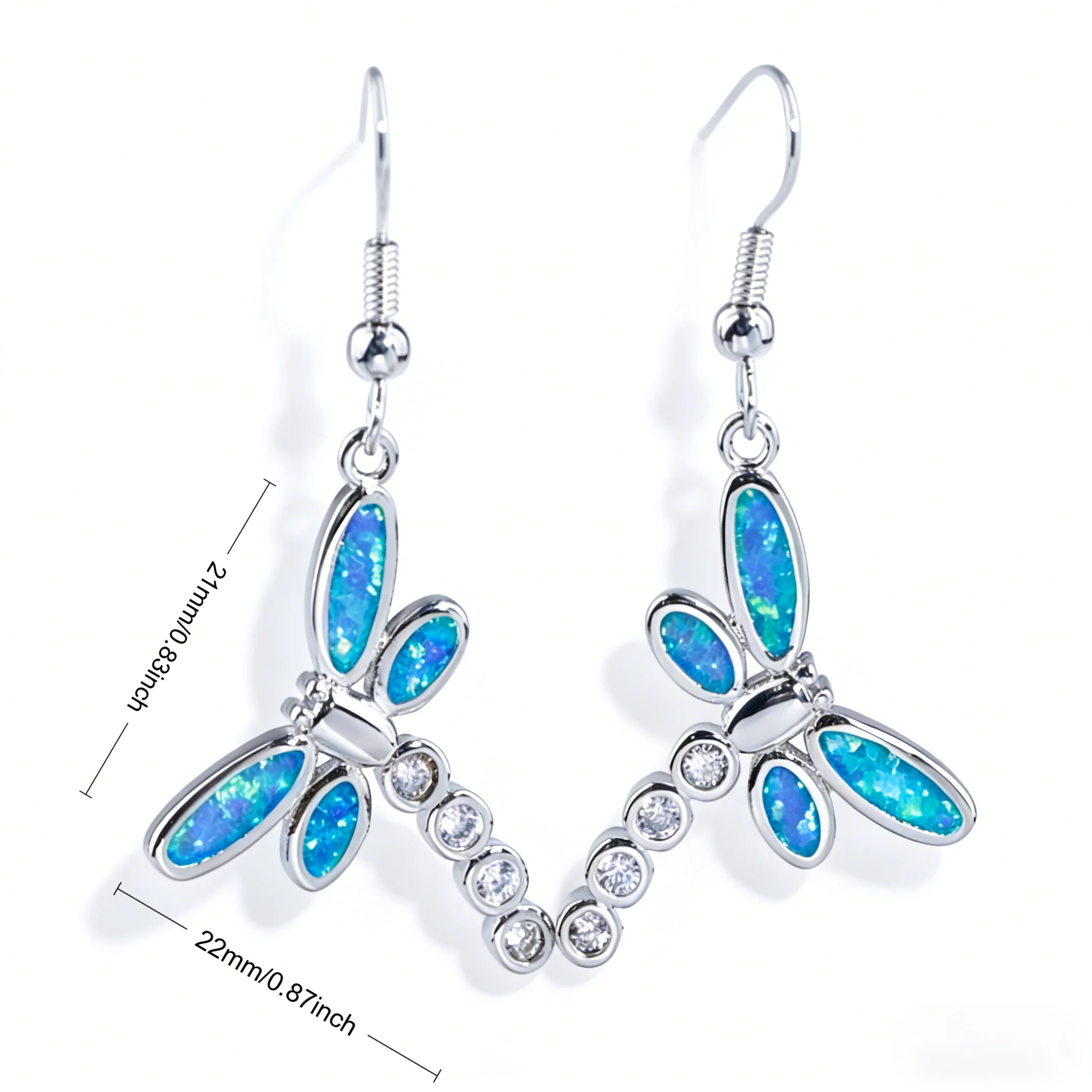 Dragonfly Earrings for Women,Blue Opal & Zircon Insect Animal Shape Dangle Earrings,Hypoallergenic White K Plated Jewelry Gift
