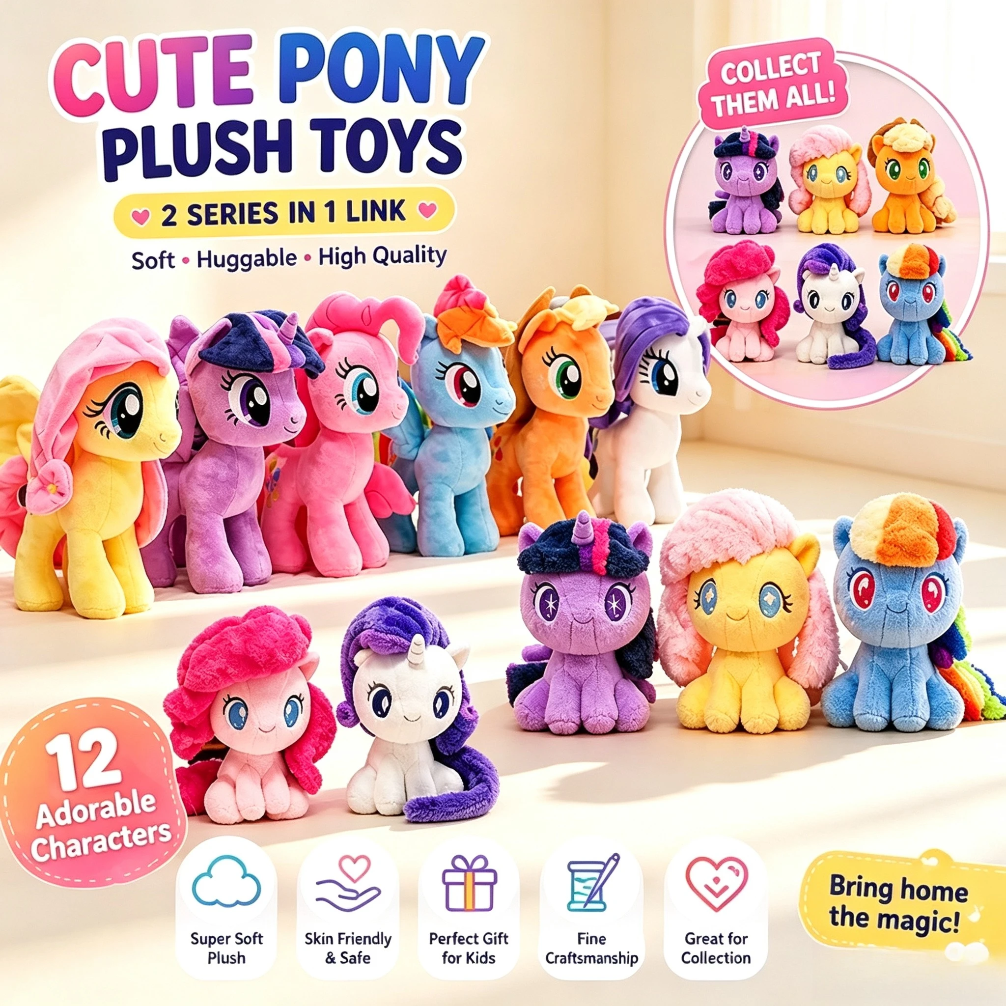 28cm My Little Pony Plüschpuppe, Weiche Regenbogen Pinkie Pie Plüschfigur, Niedliches Cartoon-Spielzeug, Geburtstagsgeschenk & Sammlerstück für Kinder