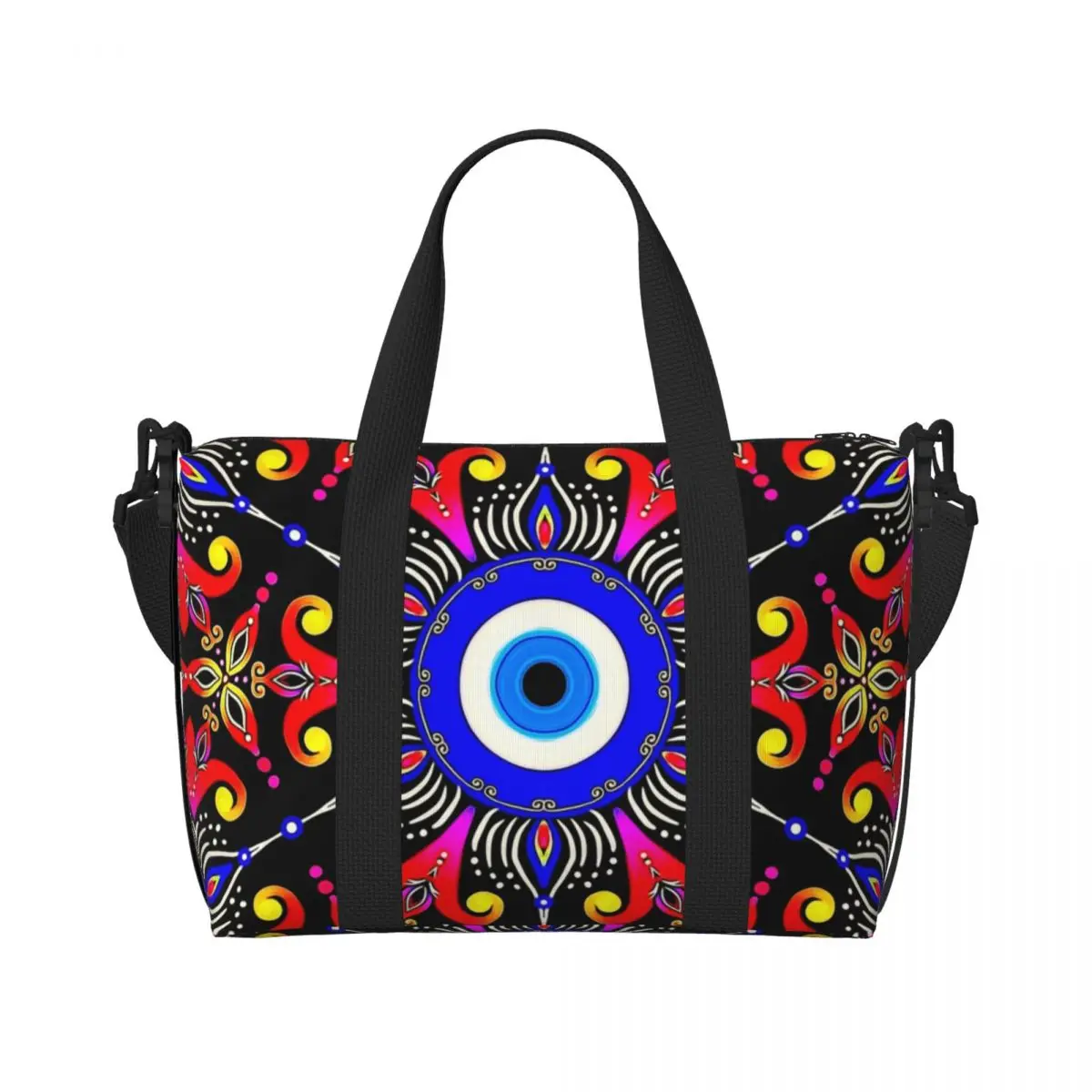 Custom Mediterranean Evil Eye Tote Bag for Women Large Capacity Turkish Amulet Culture Gym Beach Travel Bags