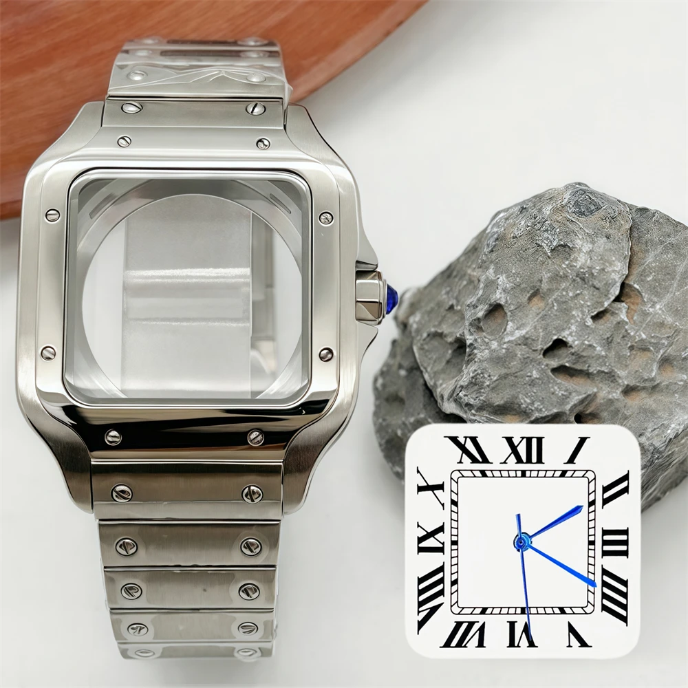 

Black 38mm Watch Case 316L Steel Watch Repair Parts for Santos NH35 NH70 NH36/4R36 Watch Automatic Movements Dial Without Logo