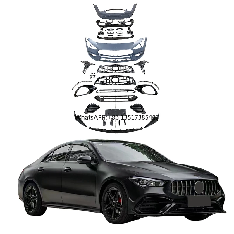 

Лучшая цена, автоаксессуары, боковая юбка, хвостовая решетка для Mercedes Benz CLA WI18 (модель 20-21) AMG45, комплект кузова, передний и задний бампер