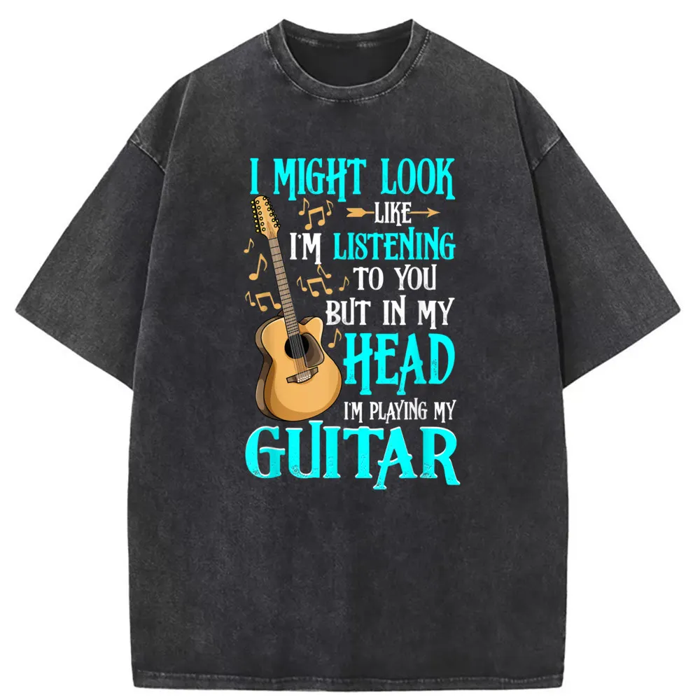 Funny I Might Look Listening Guitar Cool Geek Long Sleeve Tshirts Men Father Day 2023 Clothing Women Sweatshirts Retro Shirt