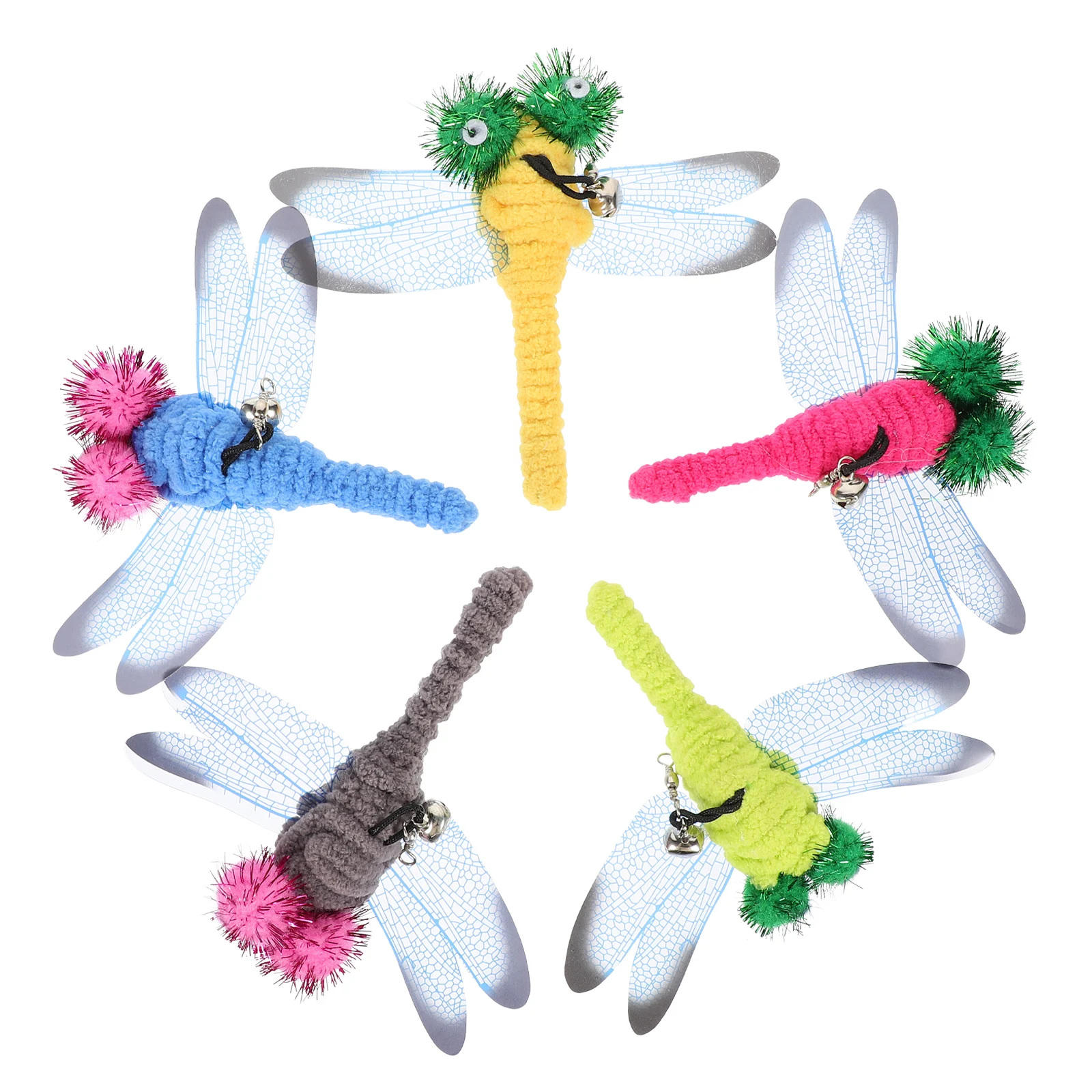 

5Pcs Cat Teaser Wand Replacement Heads Dragonfly Design for Kitten Play Easy to Attach Detach Safe Material Long Dangle Fun