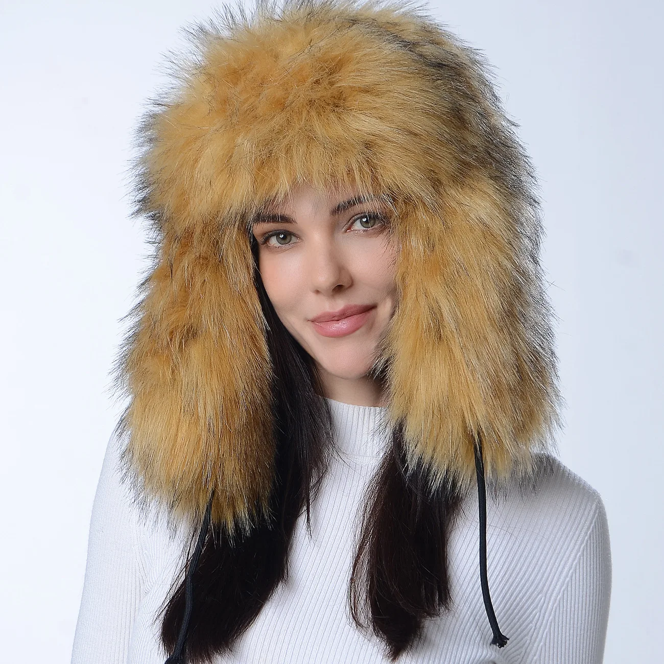 High-End Black Faux Fur Russian Hat, Fashionable Winter Ear Protection Hat, Luxurious Warm Plush Hat for Outdoor Snow Skiing