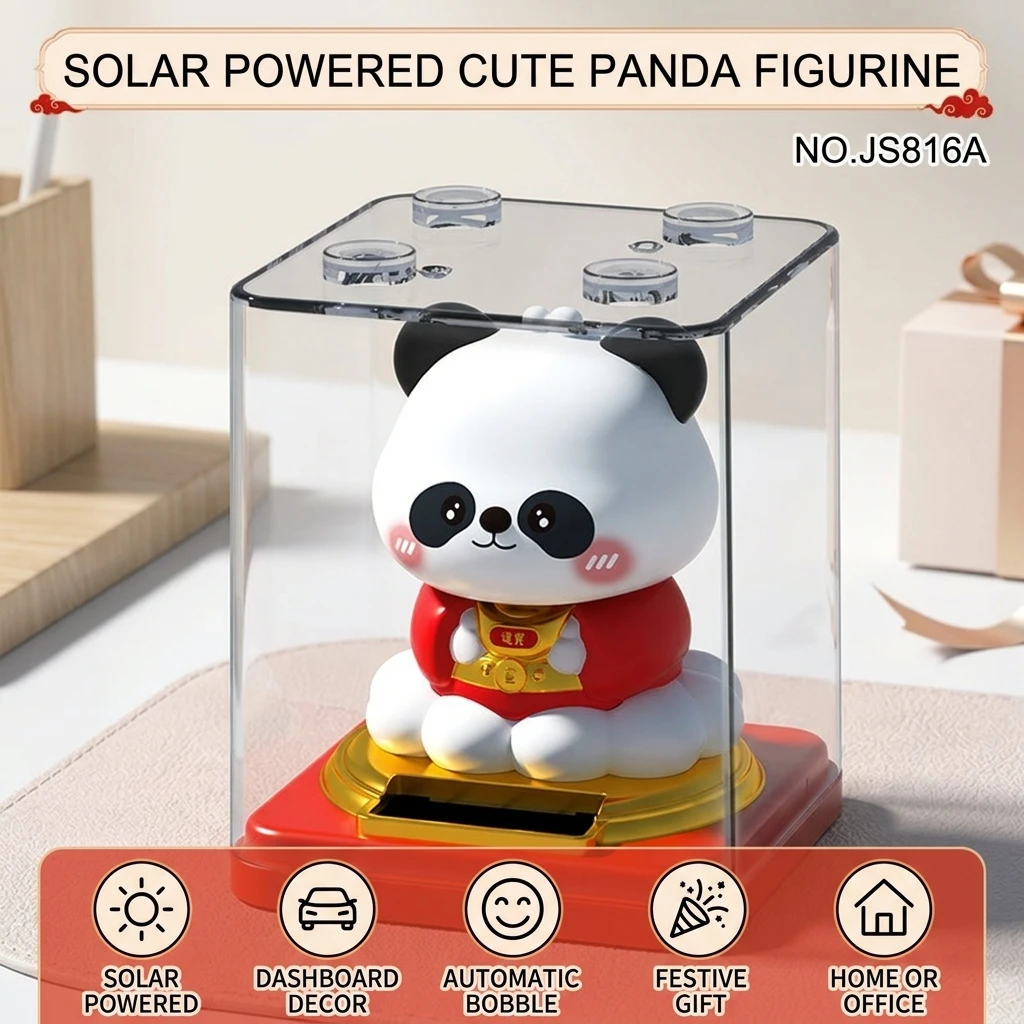 1pc Panda Bobblehead Ornament for Car Dashboard Solar Powered Nodding Figurine Office Desk Decoration New Year Christmas Gift