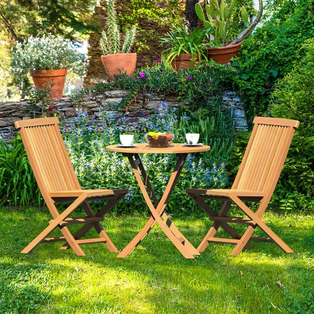 

3-Piece Teak Bistro Set – Folding Chairs & Weatherproof Table, Solid Grade-A Teakwood​