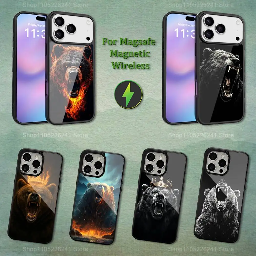 

Animal Bear Ferocious Phone Case For iPhone 13,12,11,16,15,17,14,Pro,Max,Plus,Mini, For Magsafe,Magnetic Wireless Charging