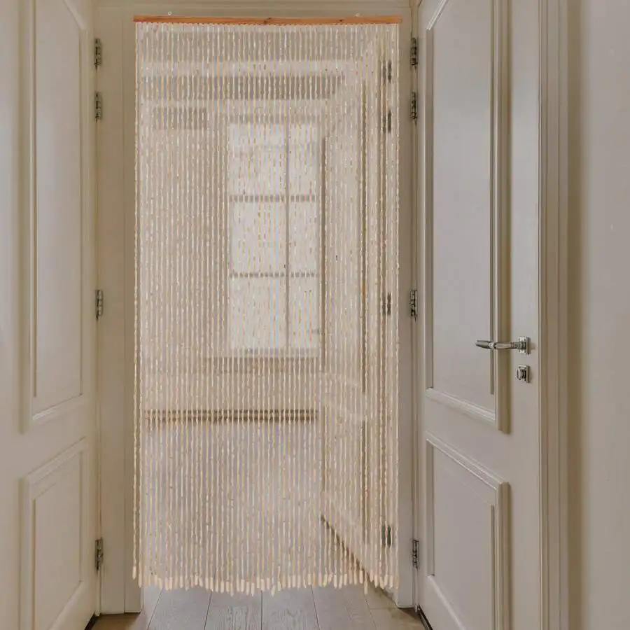 Bamboo Wood Beaded Curtain 52 Strings Natural Door Partition Boho Rustic Decor 79x35 Inch