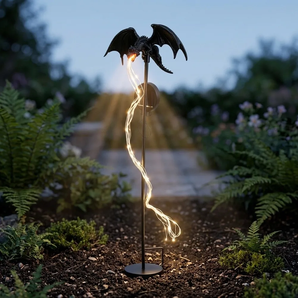 Rust Resistant Solar Dragon Garden Stake with Realistic Fire Breathing Visual and Daytime Appeal for Landscape Design