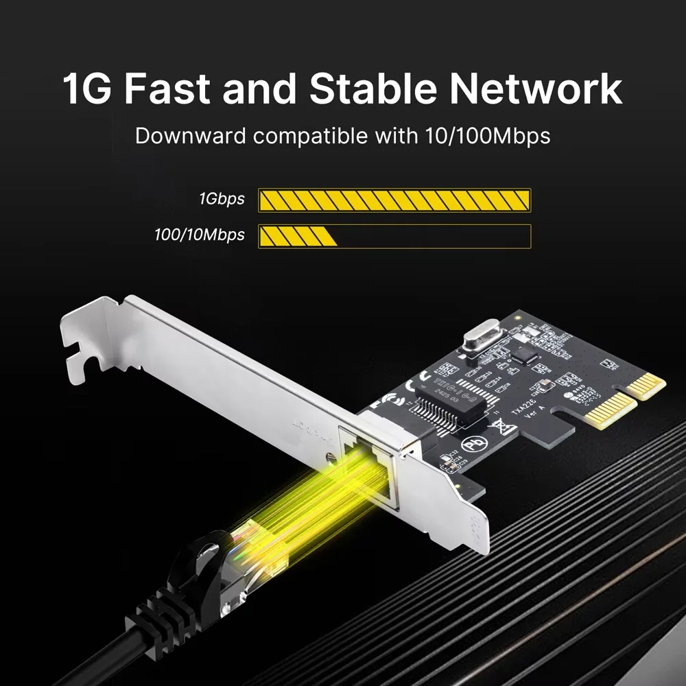 Gigabit Ethernet PCIe Network Card RTL8111H Chip 10 100 1000Mbps RJ45 LAN Adapter for Desktop PC Windows 10 11 Pro High Speed