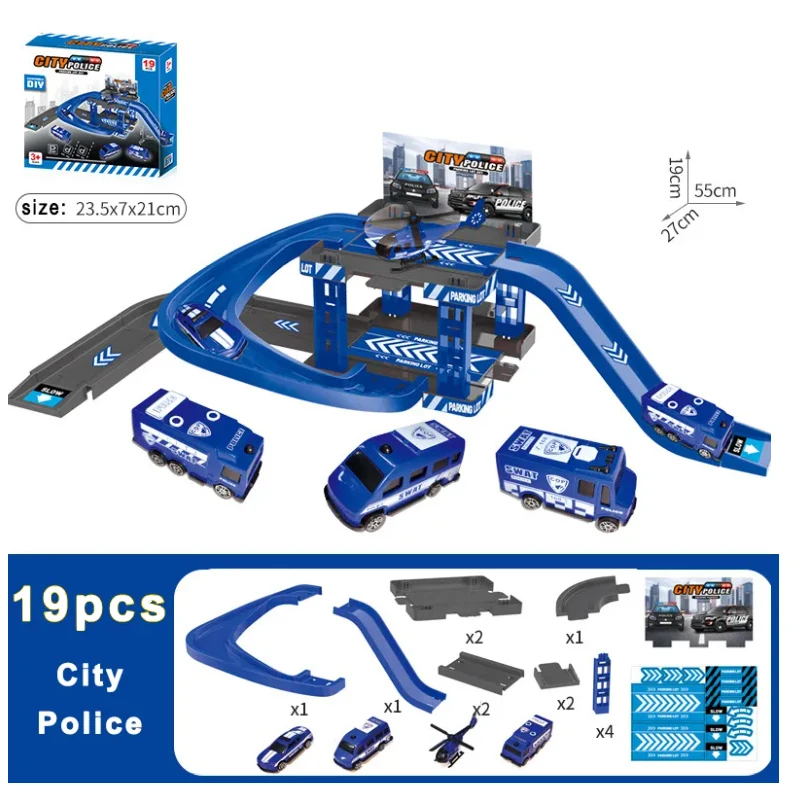 Parking dla dzieci Zabawka Samochód Budynek Wyścigi Samochód kolejowy Park Ogień Policja Inżynieria Dinozaur Samochód Dla Dzieci Prezent B122