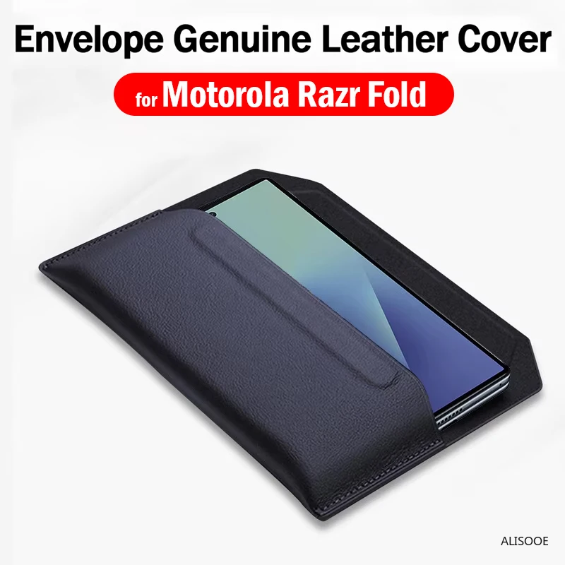 For Motorola Razr Fold Case Cowhide Sleeve Folding Genuine Leather Wallet Protection Pouch Bag Fundas Capa