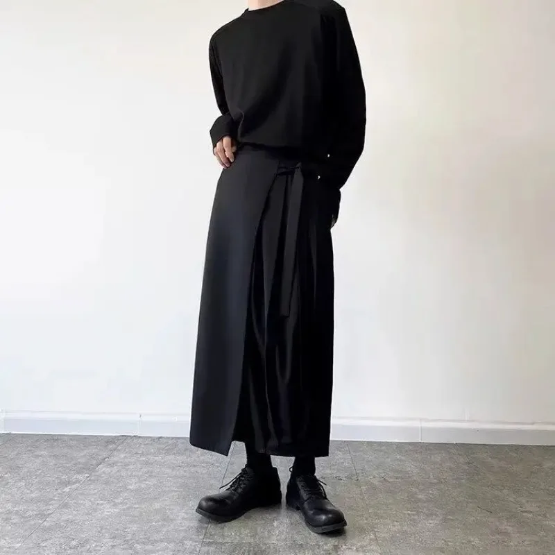 للجنسين Y2K واسعة الساق تنورة السراويل للرجال والنساء الأسود Harajuku الساموراي هاكاما نمط اليابانية YY تصميم بناطيل كاجوال