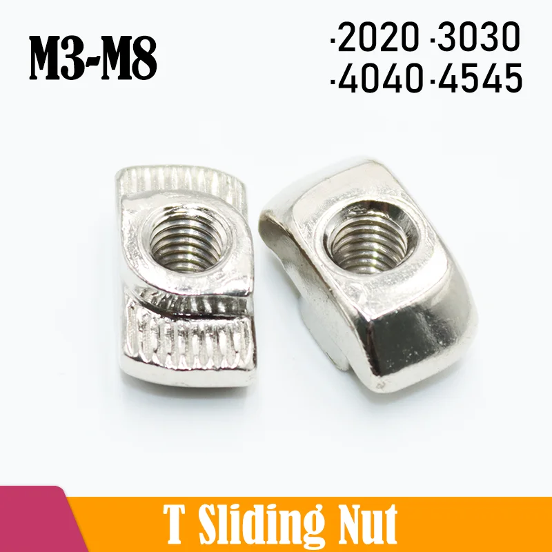 

T Nut M3 M4 M5 M6 M8 Slot T-nut Sliding Hammer Drop In Fasten Connector for EU 20 30 40 45 Serie Nickel Plated Aluminum Profile