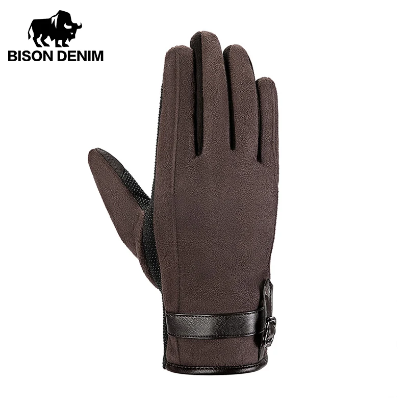 BISON DENIM Winter Men\'s Cycling Gloves Outdoor Running Motorcycle Touch Screen Fleece Gloves Non-slip Warm Full Fingers Mittens