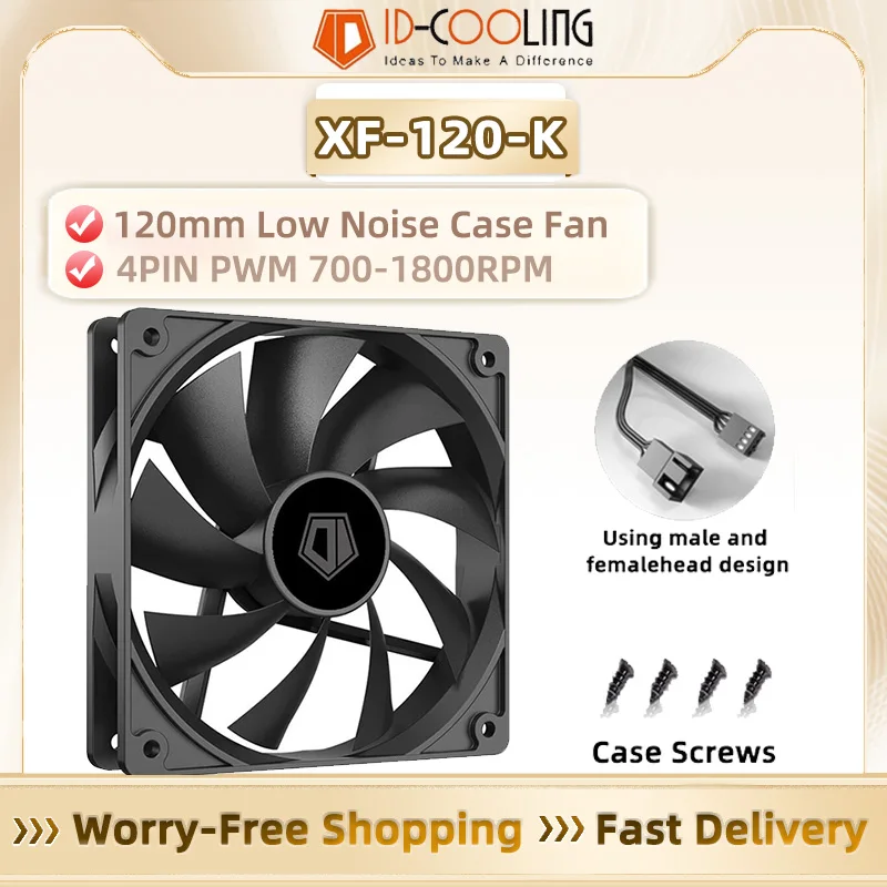 ID-COOLING XF-120-K 120mm 12V 4Pin PWM Computer Case Fan for Gaming PC, Adjustable Speed Silent Cooling & Efficient Airflow