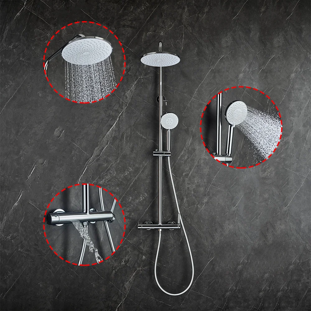 10 سنوات الضمان نظام دش ثرموستاتي جميع النحاس خلاط الأمطار الحمام دش مجموعة المطر حوض الاستحمام شلال دش الحنفيات طقم دش حمام فاخر مثبت على الحائط من الذهب المصقول خلاط مغسلةمعدات الحمامدش استحمام طقم كاملدش مطري #4