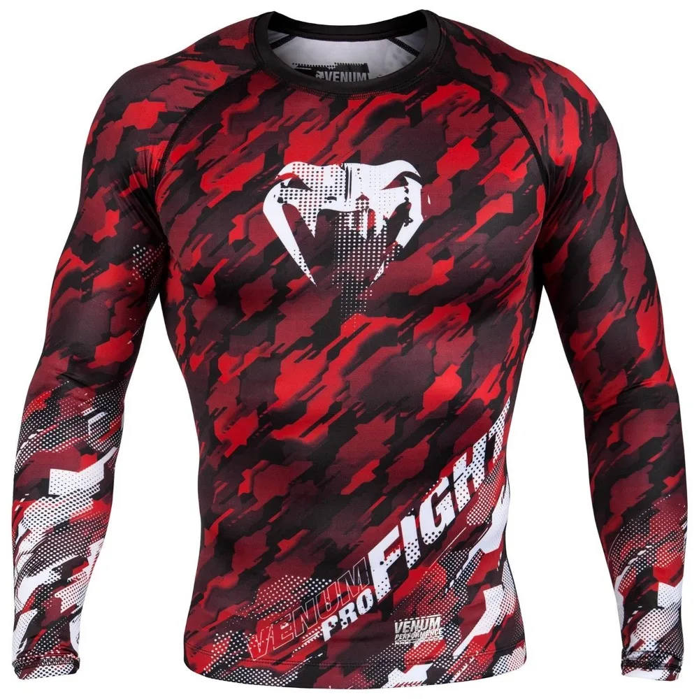 UFC الرجال ثلاثية الأبعاد ضغط قميص جيو جيتسو BJJ مكافحة طفح اللياقة البدنية مطاطا تي شيرت كامل رياضة التجفيف السريع الصالة الرياضية بأكمام طويلة تي شيرت
