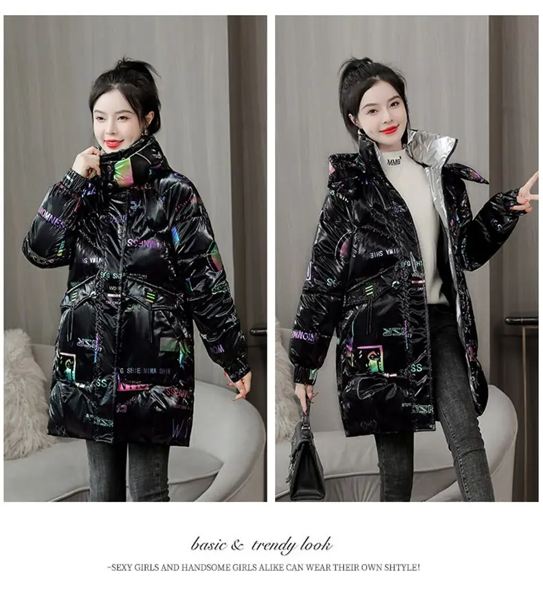 2026 Winter New Gloss Cotton Jacket Women's Medium to Long Korean Loose Coat Lady Thick Hooded Coats Female Warm Parker Overcoat