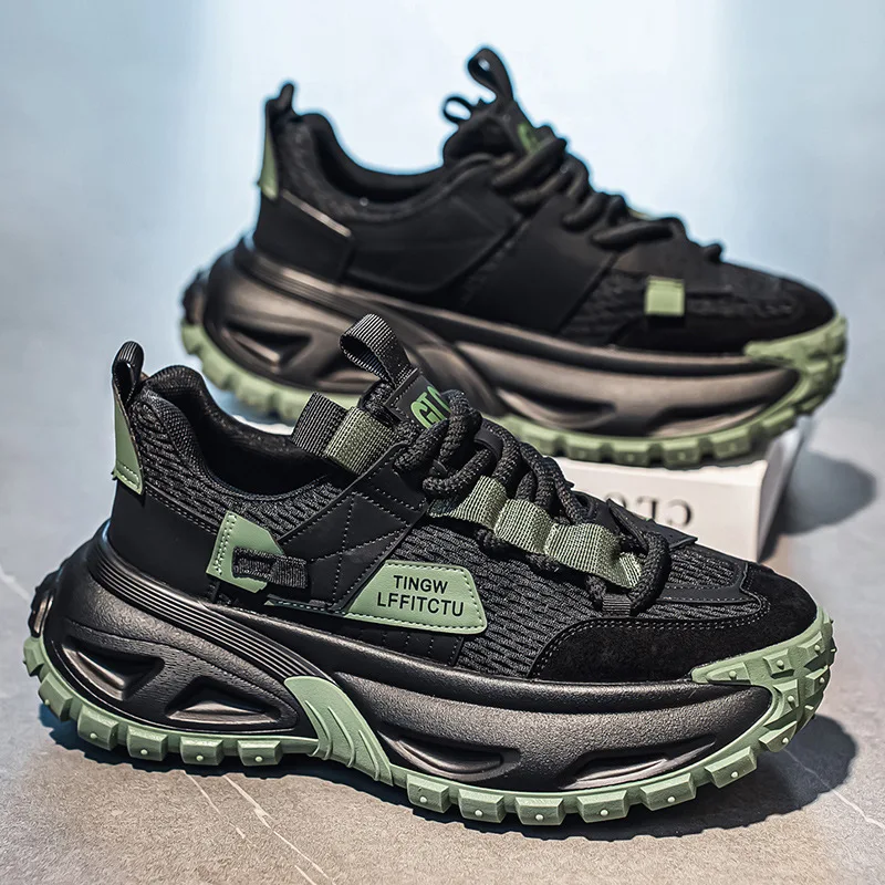 

New Fashion Trendy All-Match Thick Sole Height-Increasing Color-Block Stylish Casual Shoes for Men Comfortable Sports Dad Shoes