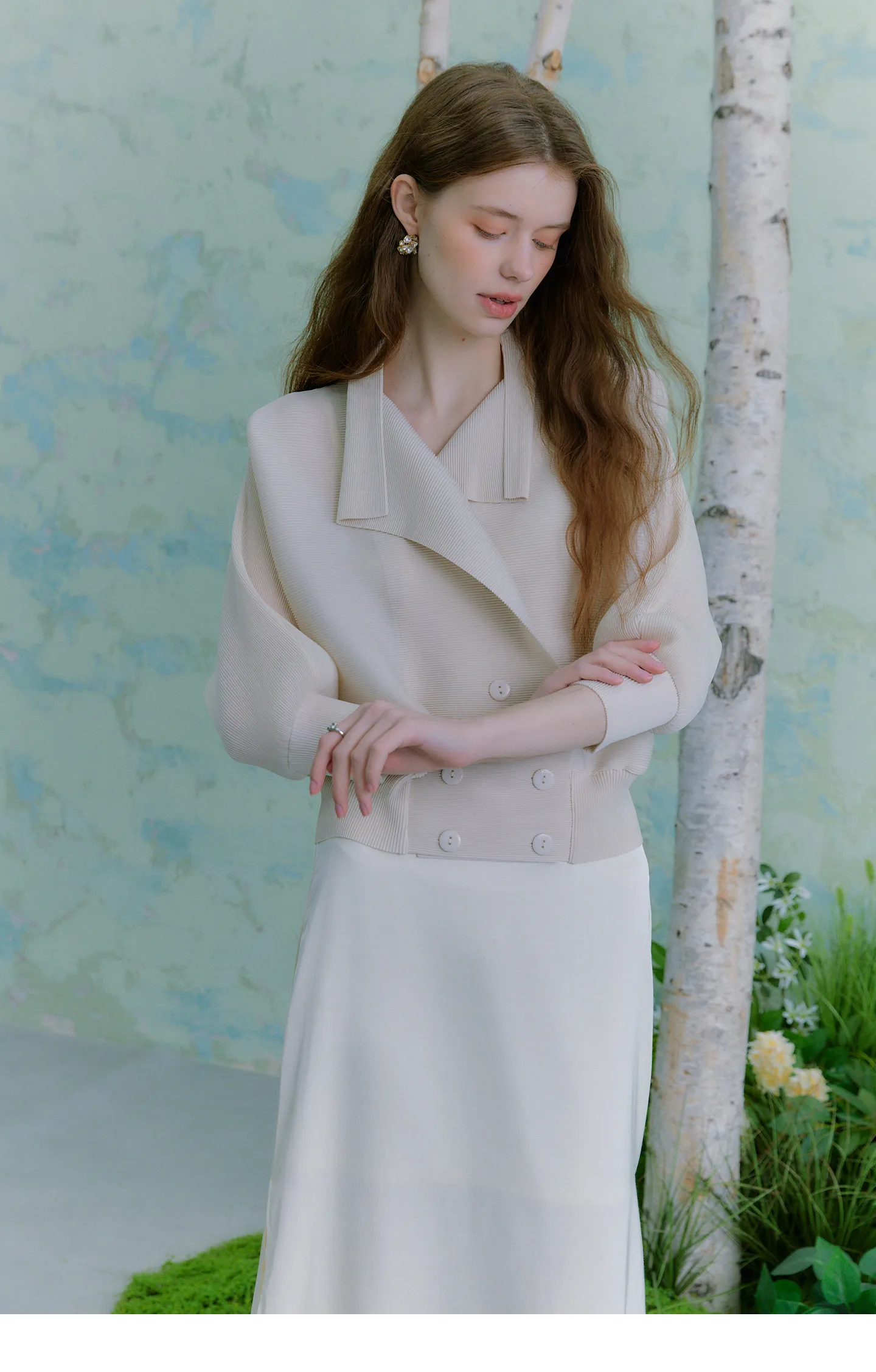 Miyake Plissierter Fledermausärmel-Cardigan für Damen, offene Vorderseite, kurze Jacke, leichte, lässige, elegante Bürojacke, rosa Oberbekleidung – Detail 11