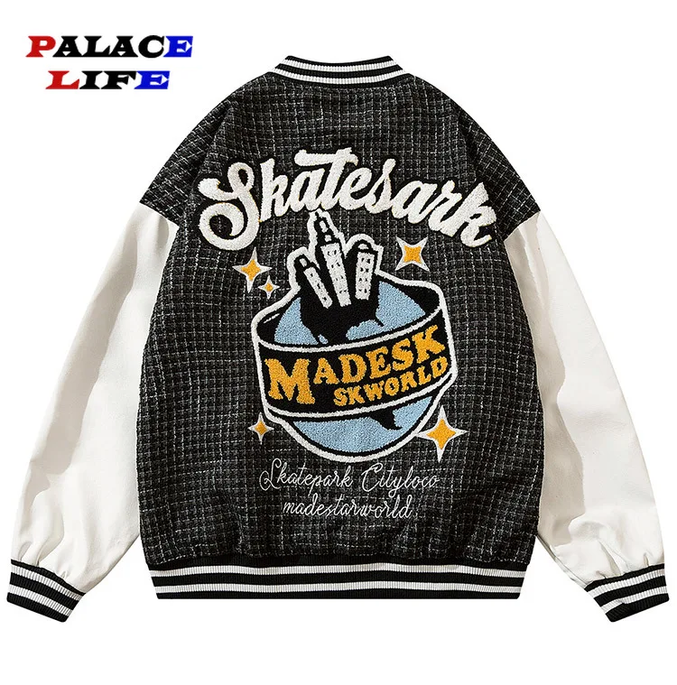 

2022 New Men's Letter Embroidery Jacket Casual Harajuku Hip Hop Streetwear Baggy Abstract Graphics Print Splicing Baseball Coat