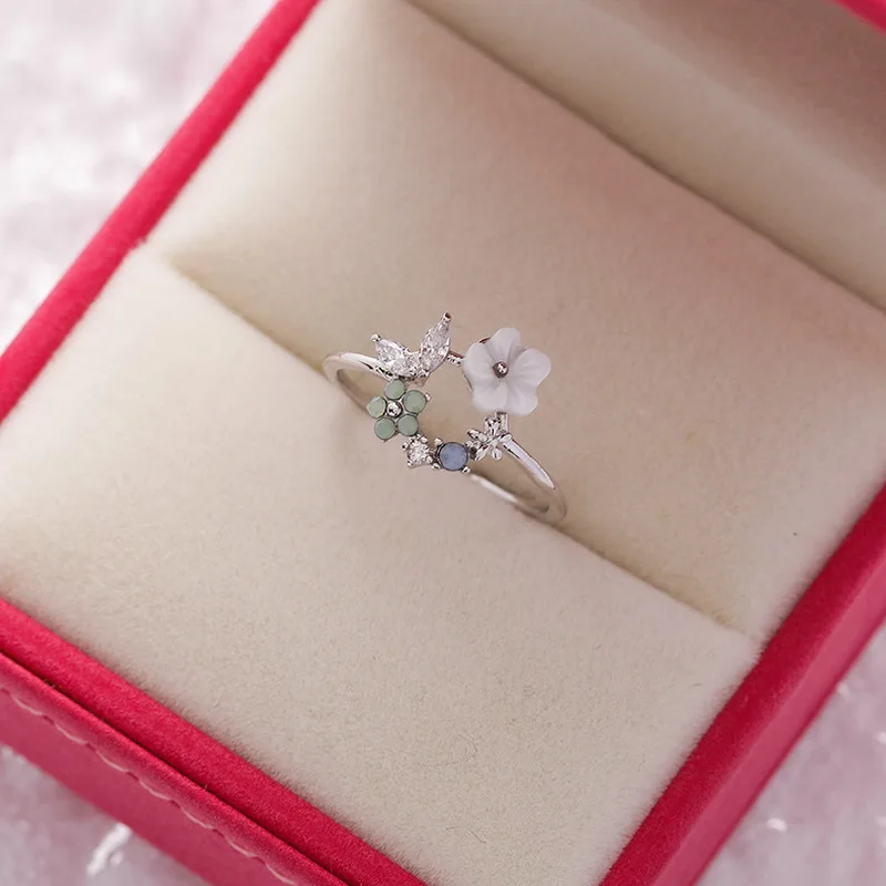 Zarte Kristall-Zirkon-Ringe für Frauen, süße Blume, Blatt, Schmetterling, verstellbare offene Ringe, Hochzeit, Verlobung, Schmuck, Geschenk – Detail 26