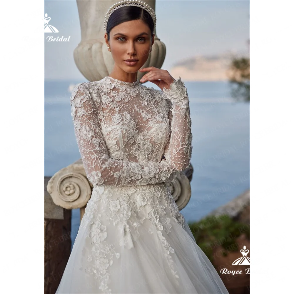 Roycebridal alta pescoço uma linha vestido de casamento 2025 renda tribunal trem vestido de casamento personalizadovestidos para festashochzeit kleidrobes